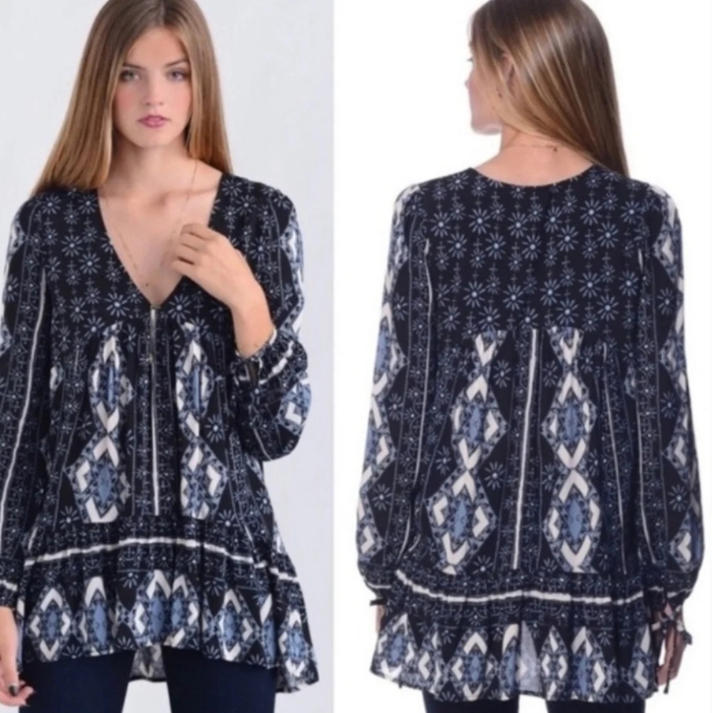 Free People Women's Tunic Top Down By the Bay Long Sleeve Size XS